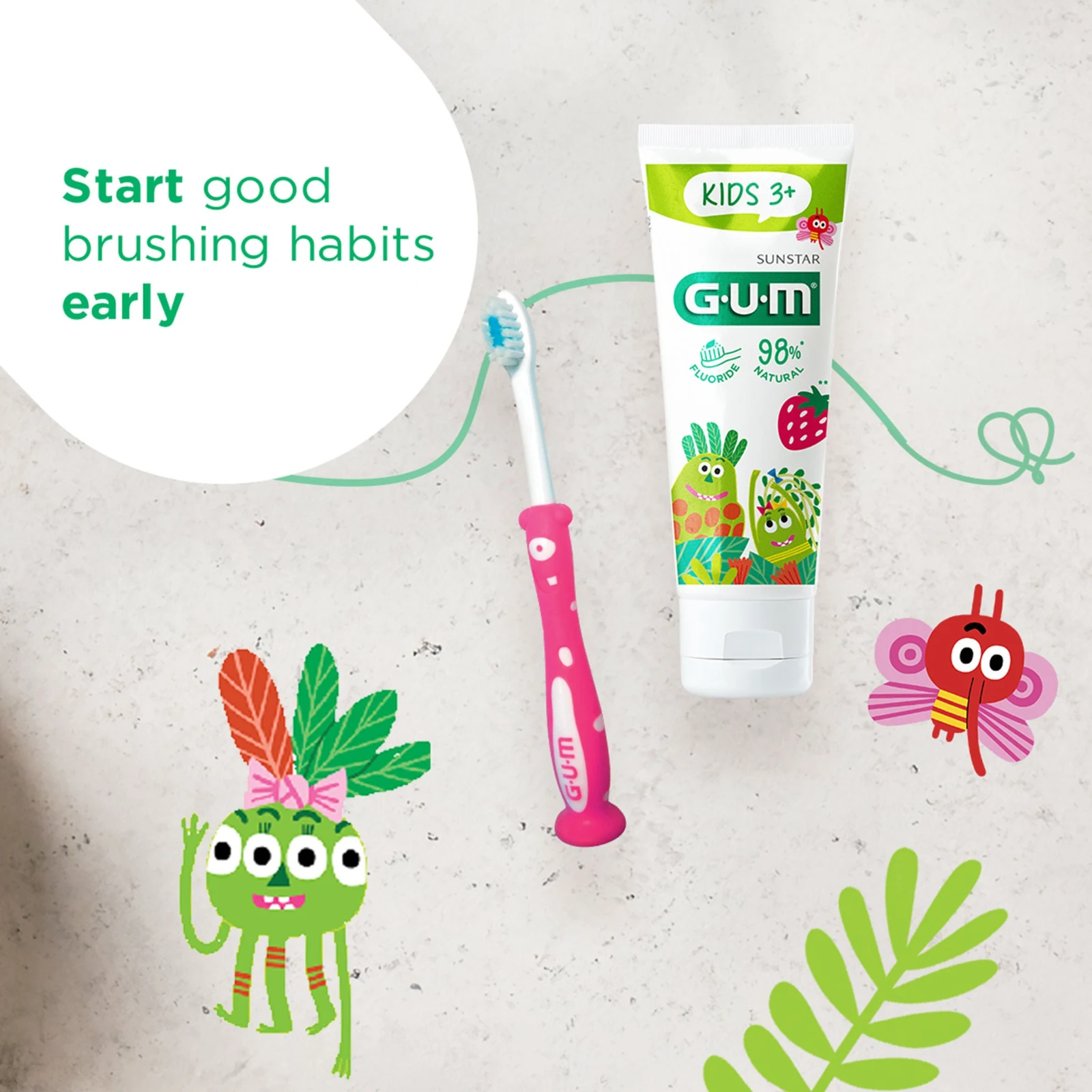 GUM Kids Παιδική Οδοντόκρεμα 3-6 ετών με Γεύση Φράουλα 1000ppm 50ml