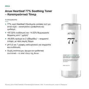 Anua Heartleaf 77% Soothing Toner Καταπραϋντικό Τόνερ Προσώπου 250ml – τι προσφέρει