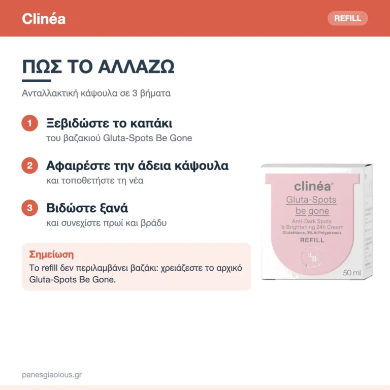 Clinéa Gluta-Spots Be Gone Light Refill 24ωρη Κρέμα Προσώπου κατά Πανάδων με Γλουταθειόνη & Νιασιναμίδη 50ml – πώς αλλάζει