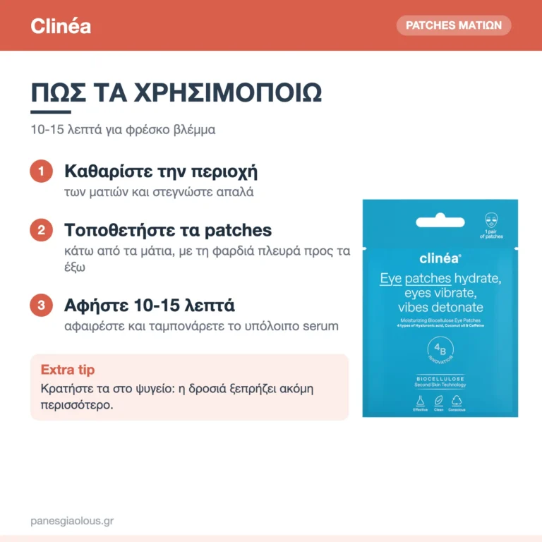 Clinéa Hydrate, Eyes Vibrate Ενυδατικά Patches Ματιών Βιοκυτταρίνης για Μαύρους Κύκλους 1 ζεύγος – πώς χρησιμοποιούνται