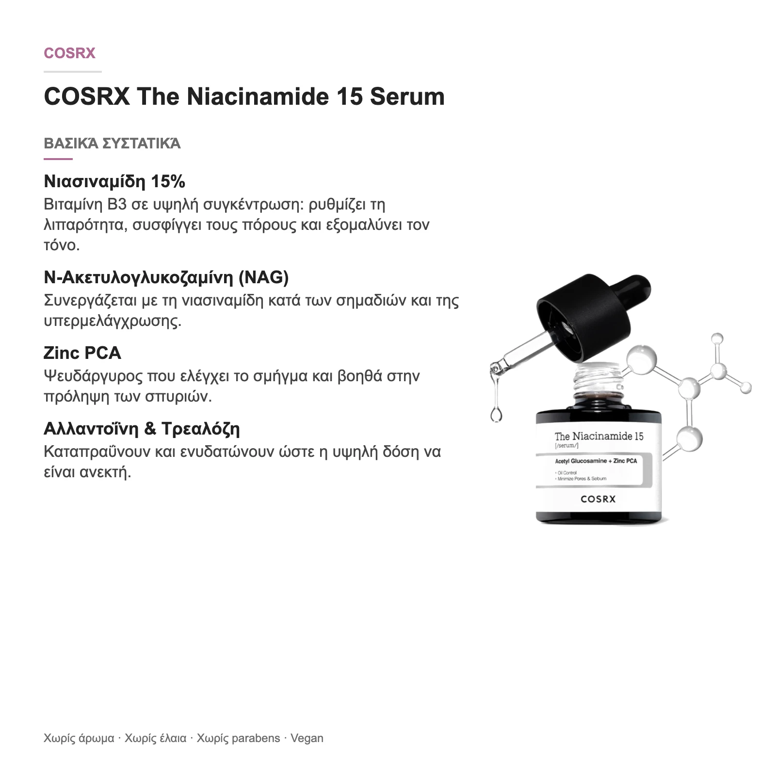 COSRX The Niacinamide 15 Serum – βασικά συστατικά