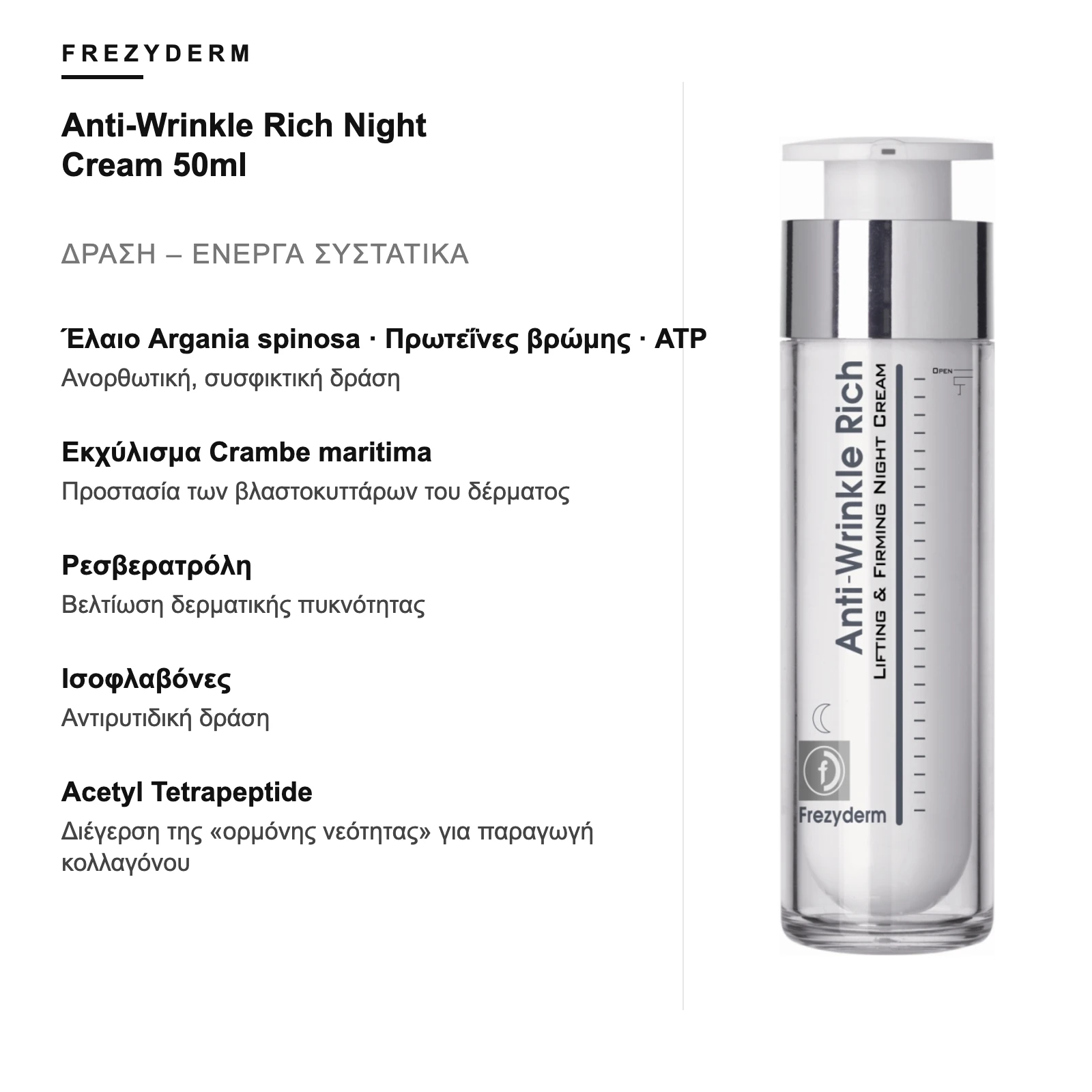 Δράση και ενεργά συστατικά – Frezyderm Anti-Wrinkle Rich Night Cream 50ml