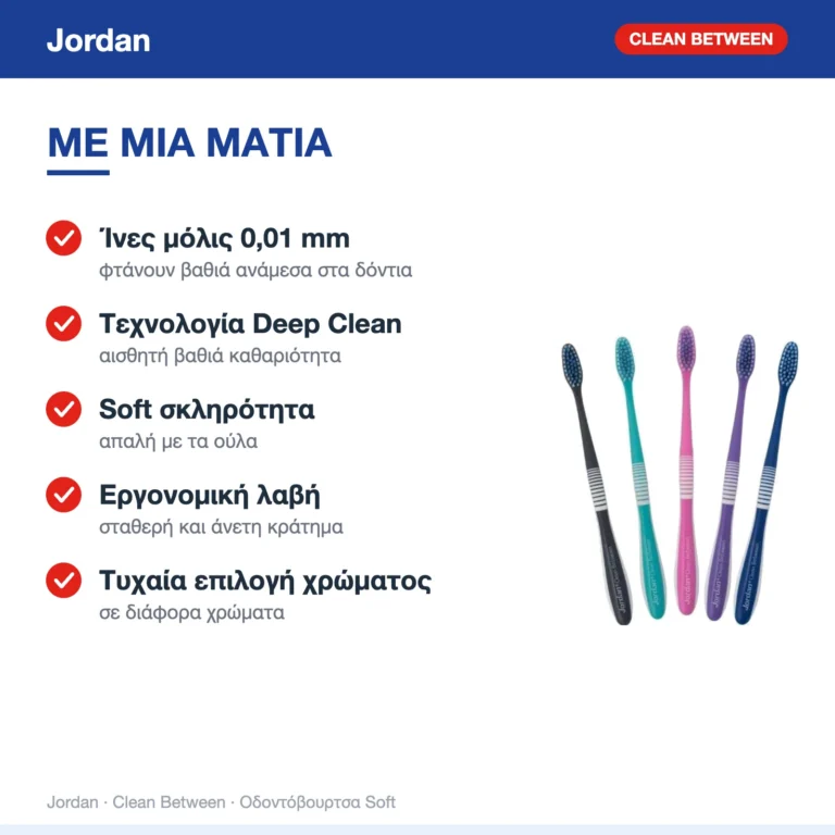 Jordan Clean Between Οδοντόβουρτσα Soft (Τυχαία Επιλογή Χρώματος) – με μια ματιά