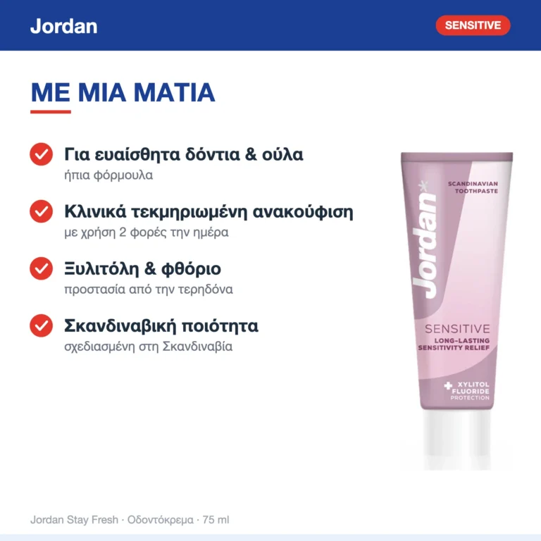 Jordan Stay Fresh Sensitive Οδοντόκρεμα για Ευαίσθητα Δόντια 75ml – με μια ματιά