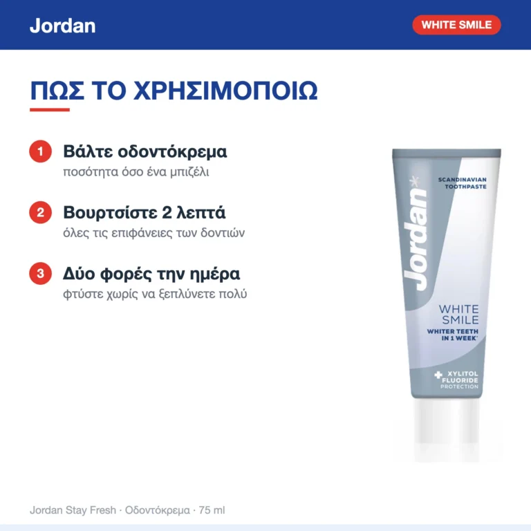 Jordan Stay Fresh White Smile Οδοντόκρεμα για Λεύκανση 75ml – τρόπος χρήσης