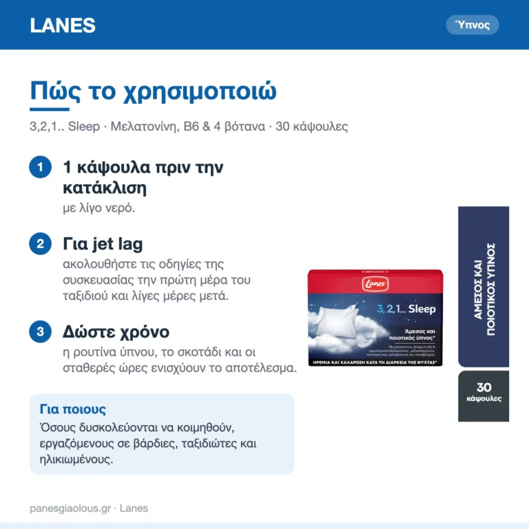 Lanes 3,2,1.. Sleep Συμπλήρωμα για τον Ύπνο με Μελατονίνη 30 κάψουλες – πώς χρησιμοποιείται