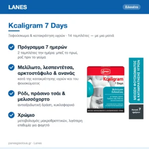 Lanes Kcaligram 7 Days Βελτίωση Σιλουέτας, Μείωση Φουσκώματος & Κατακράτησης Υγρών 14 ταμπλέτες – με μια ματιά