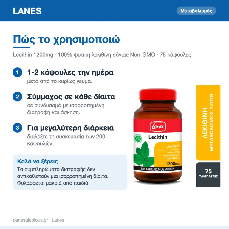 Lanes Lecithin 1200mg Λεκιθίνη Σόγιας 75 κάψουλες – πώς χρησιμοποιείται