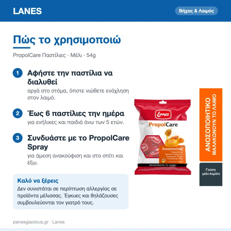 Lanes PropolCare Παστίλιες για Παιδιά για Ξηρό και Παραγωγικό Βήχα Μέλι 54gr – πώς χρησιμοποιείται