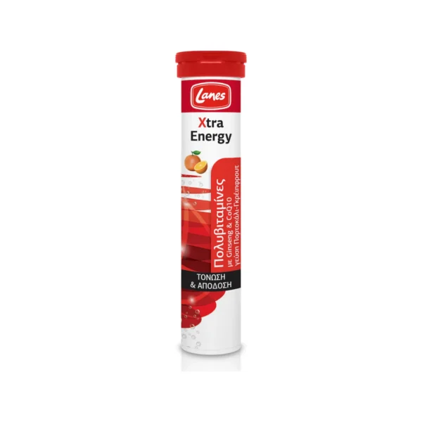 Lanes Xtra Energy Πολυβιταμίνη με Ginseng & Q10 για Τόνωση & Απόδοση, Γεύση Πορτοκάλι-Γκρέιπφρουτ, 20 Αναβράζοντα Δισκία
