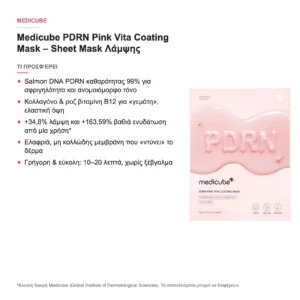 Medicube PDRN Pink Vita Coating Sheet Mask Μάσκα Προσώπου για Λάμψη 22g – τι προσφέρει