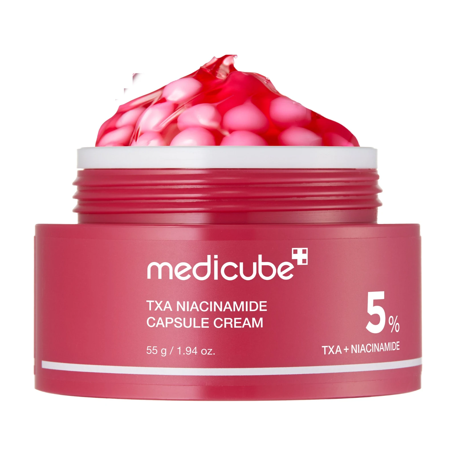 Medicube TXA Niacinamide Capsule Cream – το βάζο των 55g με τις κόκκινες κάψουλες TXA