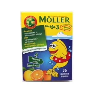 Möller’s Omega-3 Ζελεδάκια Ψαράκια για Παιδιά με Βιταμίνη D3 Χωρίς Ζάχαρη, Γεύση Πορτοκάλι-Λεμόνι, 36 Ζελεδάκια