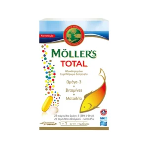 Möller’s Total Ωμέγα-3 + Πολυβιταμίνη με Μέταλλα & Ιχνοστοιχεία, 28 Κάψουλες + 28 Ταμπλέτες