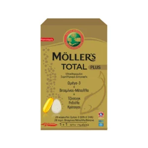 Möller’s Total Plus Ωμέγα-3 + Πολυβιταμίνη με Ginseng, Ροδιόλα & Κράταιγο, 28 Κάψουλες + 28 Ταμπλέτες