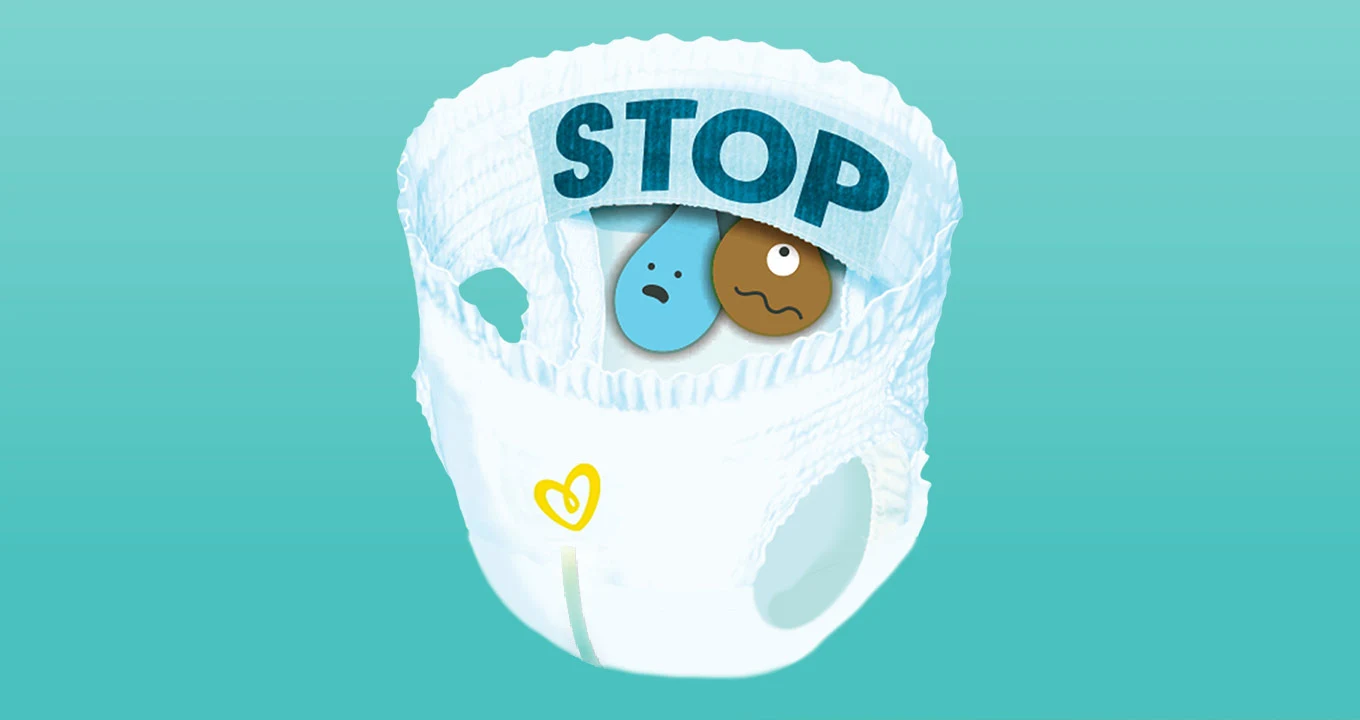 Pampers Premium Care Pants – Stop & Protect Pocket: η τσέπη στην πλάτη που σταματά τις διαρροές.