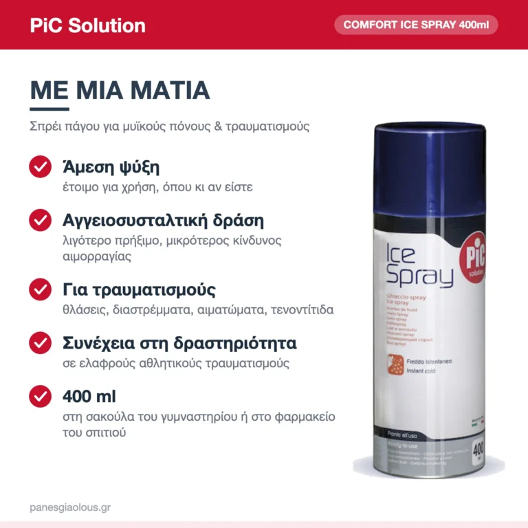 PiC Solution Comfort Ice Spray Σπρέι Πάγου για Μυϊκούς Πόνους & Τραυματισμούς 400ml – με μια ματιά