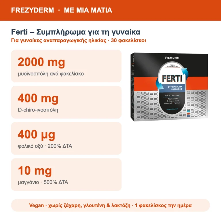 Frezyderm Ferti Συμπλήρωμα Διατροφής 30 Φακελίσκοι – με μια ματιά