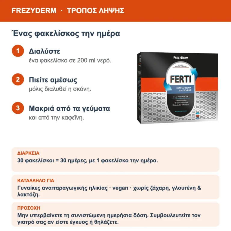 Frezyderm Ferti Συμπλήρωμα Διατροφής 30 Φακελίσκοι – τρόπος λήψης