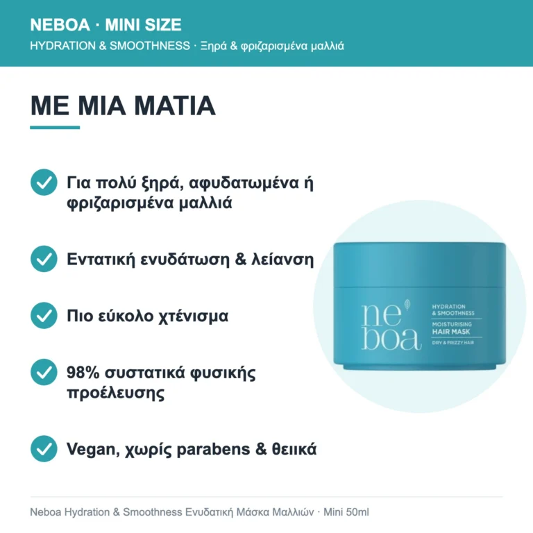 Neboa Mini Size Hydration & Smoothness Ενυδατική Μάσκα Μαλλιών για Ξηρά & Φριζαρισμένα Μαλλιά 50ml – με μια ματιά