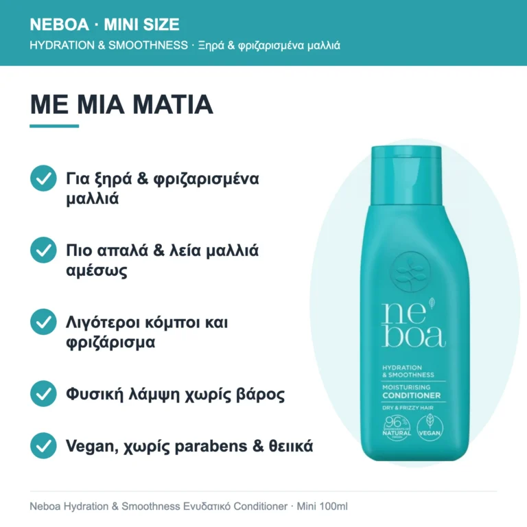 Neboa Mini Size Hydration & Smoothness Ενυδατικό Conditioner για Ξηρά & Φριζαρισμένα Μαλλιά 100ml – με μια ματιά