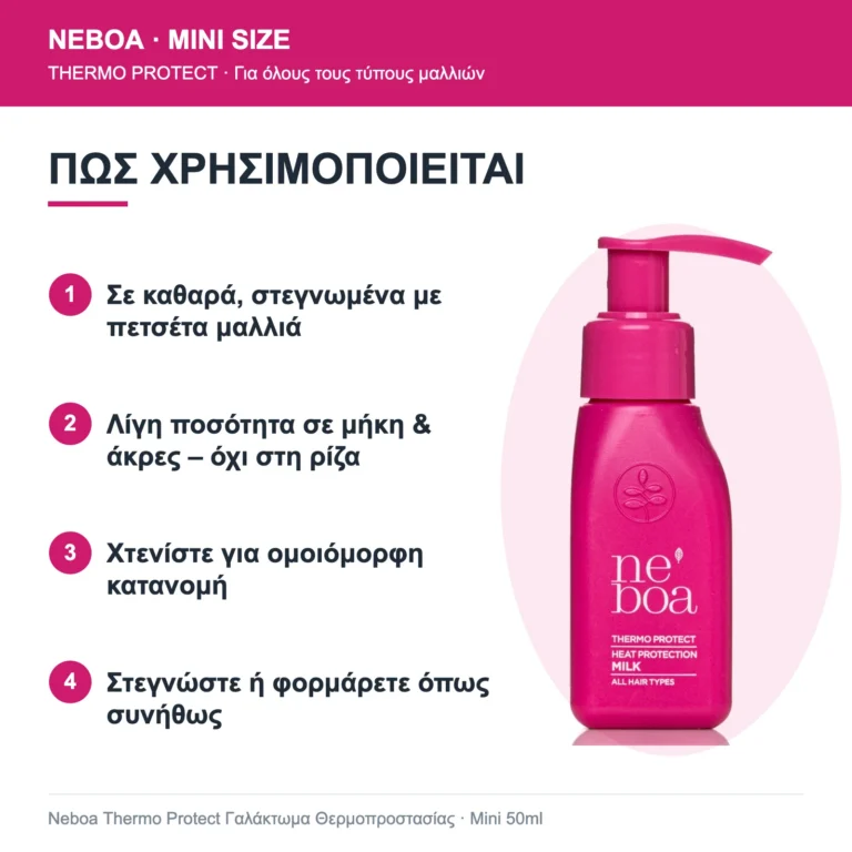 Neboa Mini Size Thermo Protect Γαλάκτωμα Θερμοπροστασίας Μαλλιών 50ml – τρόπος χρήσης