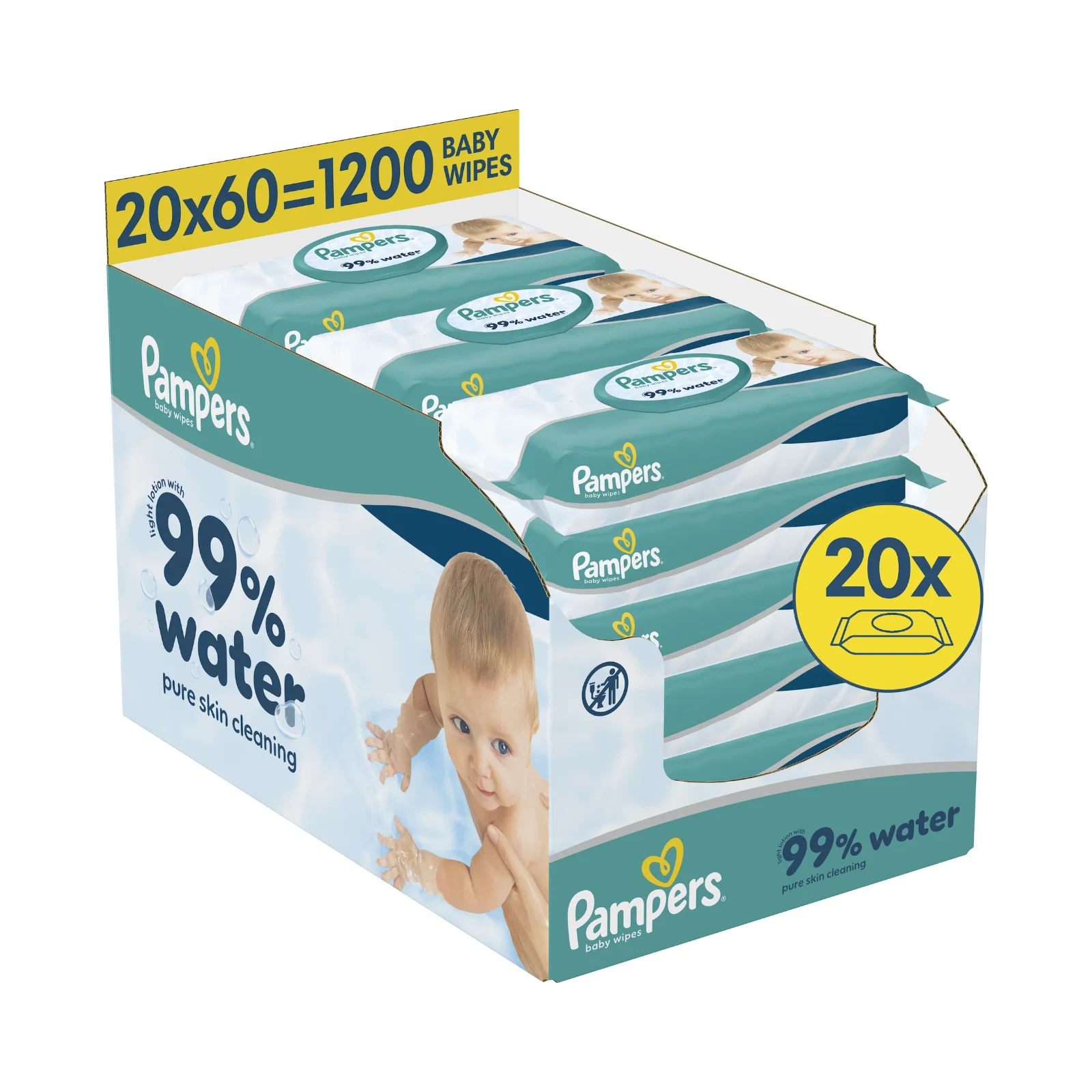 Pampers 99% Water Μωρομάντηλα - 20 Συσκευασίες x 60 Μωρομάντηλα (1200 τεμάχια) e-box Pampers 99% Water Μωρομάντηλα - 20 Συσκευασίες x 60 Μωρομάντηλα (1200 τεμάχια) e-box