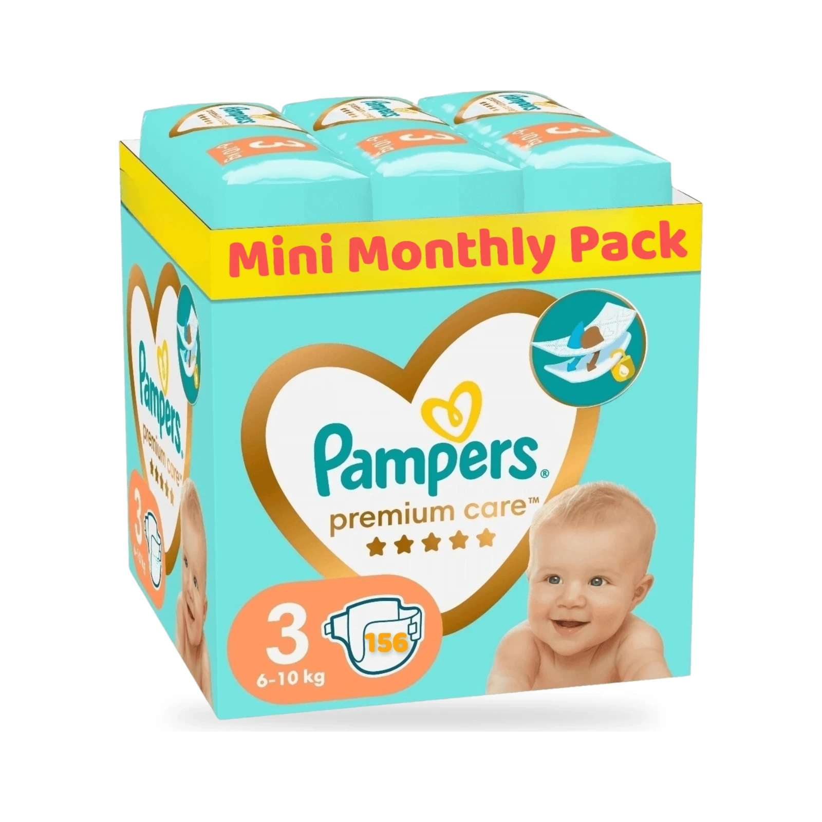 Pampers Premium Care no3 6-10kg MiniMonthly 156τμχ Pampers Premium Care no3 6-10kg MiniMonthly 156τμχ