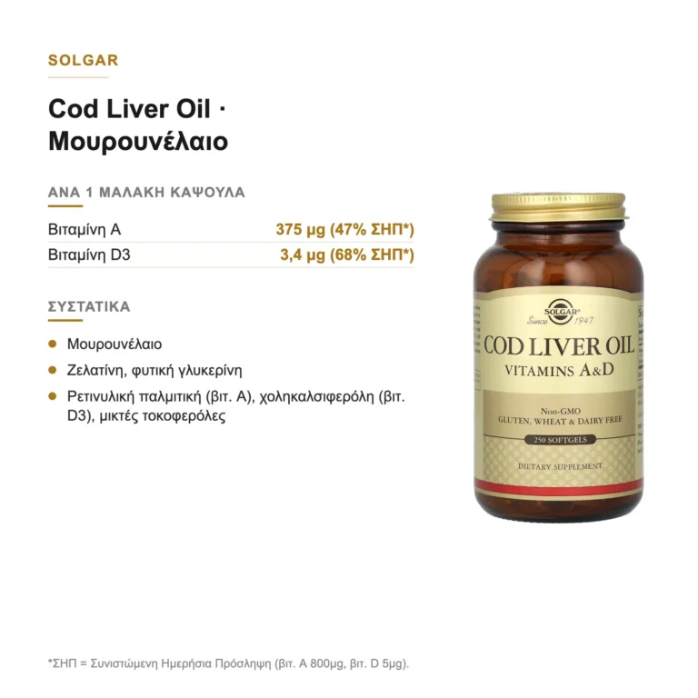 Σύνθεση του Solgar Cod Liver Oil ανά κάψουλα