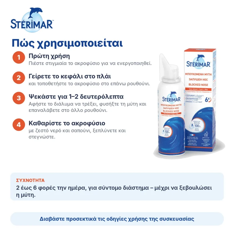 Sterimar Blocked Nose Ρινικό Αποσυμφορητικό για Ενήλικες & Παιδιά 100ml – πώς χρησιμοποιείται